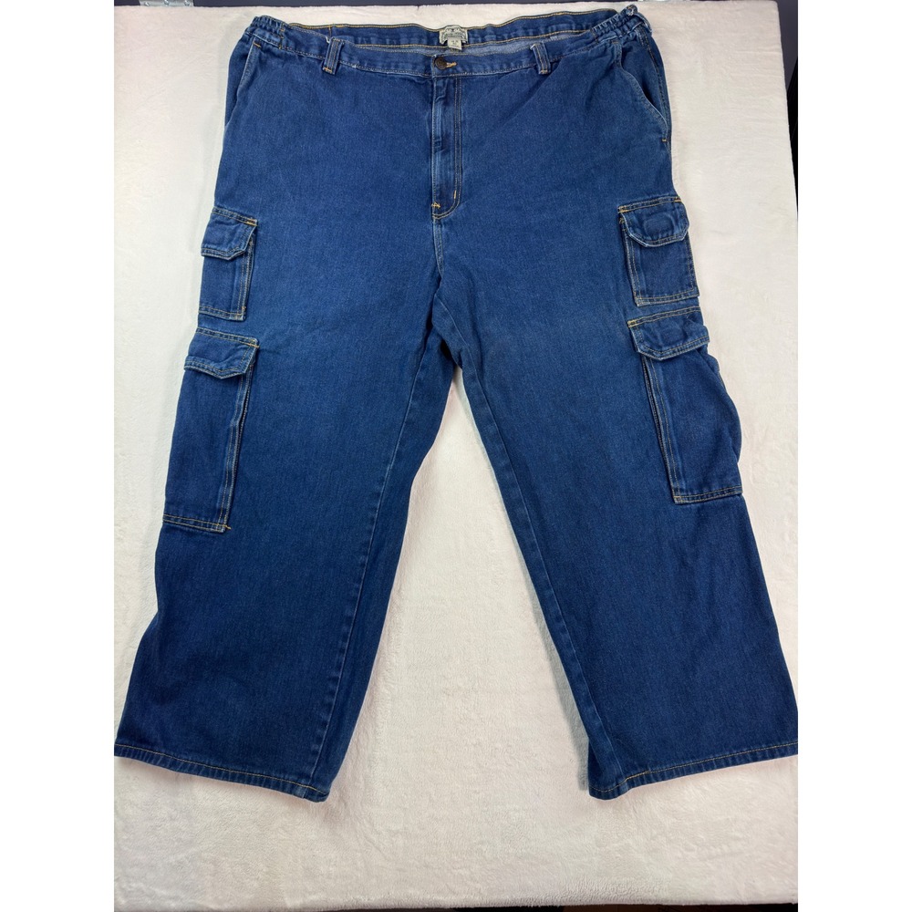 Liberty Blues Mens 48 Big Cargo Jeans Medium Wash Denim Utility Pants 48x26